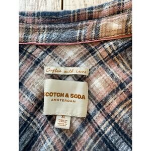 SCOTCH AND SODA Women's XL Plaid Long Sleeve Cropped Navy, Cream, Pink Grunge